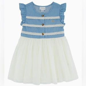 Calvin Klein girls crochet—trim denim mesh dress.